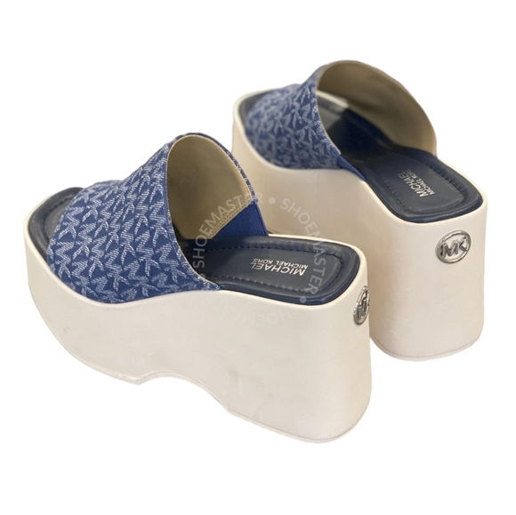 NWT Michael Kors Women's Dabney Platform Slide Sandals Denim Blue & Ivory SZ 9.5 - Picture 10 of 14